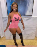 Pink Letter Halter Drawstring Playsuit NYF-8109