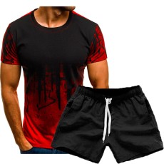 Men Fashion Printed Short Sleeve T-Shirts Two Piece Shorts Set FLZH-ZT69-ZK70