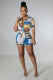 Sexy Printed Short Sleeve Shirt Top Shorts 2 Piece Sets OMY-81013