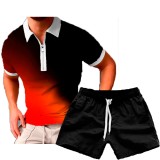 Men's Casual Print POLO Two-Piece Shorts Sets FLZH-ZT158-ZK70