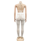 Sexy Mesh Lace-Up Hollow Bra Top+Pants 2 Piece Sets BY-5711