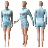 Casual Long Sleeve Zipper Top And Shorts Sets CH-8212