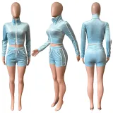 Casual Long Sleeve Zipper Top And Shorts Sets CH-8212
