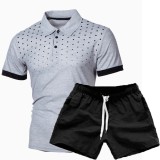 Men's Print Slim Lapel Casual Short Sleeve POLO Two Piece Shorts Set FLZH-ZT123-ZK70