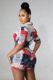 Sexy Printed Short Sleeve Shirt Top Shorts 2 Piece Sets OMY-81013