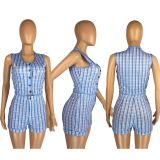 Plaid Sleeveless Two Piece Shorts Set LM-8306