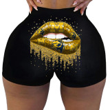 Lip Print Yoga Fitness Bodycon Shorts SHD-9818