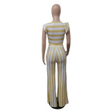 Striped Print Sleeveless Top Wide Leg Pants Two Piece Sets GCNF-0183