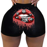 Lip Print Yoga Fitness Bodycon Shorts SHD-9818