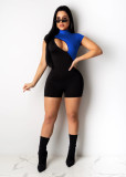 Contrast Color Zipper Tight Romper YUEM-66311