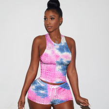 Tie Dye Tank Top Shorts Yoga Fitness 2 Piece Sets SH-390303