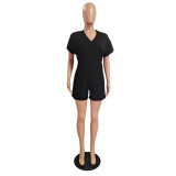 Plus Size Casual Solid Color Short Sleeve Rompers GCNF-0184