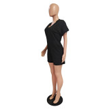 Plus Size Casual Solid Color Short Sleeve Rompers GCNF-0184
