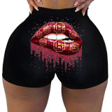 Lip Print Yoga Fitness Bodycon Shorts SHD-9818