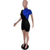 Contrast Color Zipper Tight Romper YUEM-66311