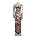 Printed Leopard Backless Long Dress FSXF-F342