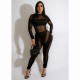 Sexy Mesh Patchwork Long Sleeve Jumpsuit CHY-1360