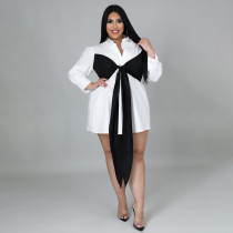 Plus Size Long Sleeve Tie Up Shirt Dress HNIF-015