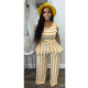 Striped Print Sleeveless Top Wide Leg Pants Two Piece Sets GCNF-0183