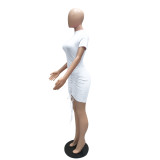 Solid Short Sleeve Drawstring Slim Mini Dress MZ-2738
