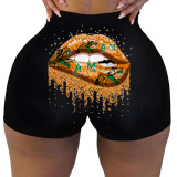 Lip Print Yoga Fitness Bodycon Shorts SHD-9818