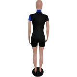 Contrast Color Zipper Tight Romper YUEM-66311