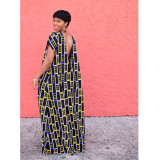 Casual Print Short Sleeve Maxi Dress GDYF-6927