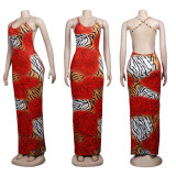 Printed Leopard Backless Long Dress FSXF-F342