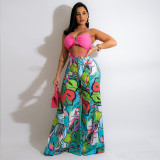 Wrap Chest Print Wide Leg Pants Fashion Casual Suits SFY-2165