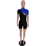 Contrast Color Zipper Tight Romper YUEM-66311