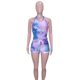 Tie Dye Tank Top Shorts Yoga Fitness 2 Piece Sets SH-390303