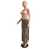 Sexy Solid Color Tassel Skirt GCNF-0179