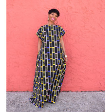 Casual Print Short Sleeve Maxi Dress GDYF-6927