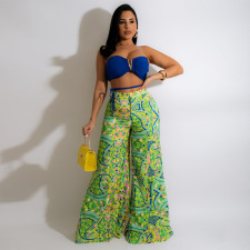 Wrap Chest Print Wide Leg Pants Fashion Casual Suits SFY-2165