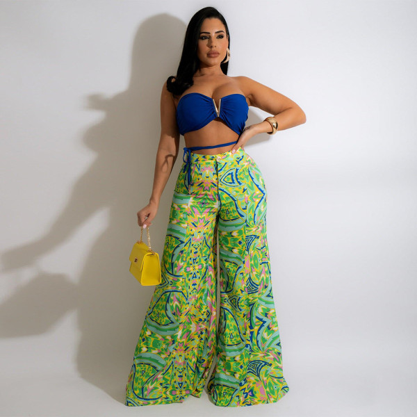 Wrap Chest Print Wide Leg Pants Fashion Casual Suits SFY-2165