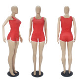 Plus Size Solid Tank Top And Shorts Sports Suits SHD-9373
