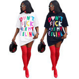 Letter Print O Neck Casual T-Shirt Dress ASL-6571