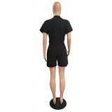 Plus Size Casual Solid Color Short Sleeve Rompers GCNF-0184