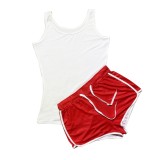 Plus Size Solid Tank Top And Shorts Sports Suits SHD-9373