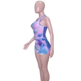 Tie Dye Tank Top Shorts Yoga Fitness 2 Piece Sets SH-390303