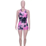 Tie Dye Tank Top Shorts Yoga Fitness 2 Piece Sets SH-390303