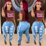 Denim Ripped Hole Tassel Skinny Jeans Pants LA-3303