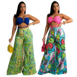 Wrap Chest Print Wide Leg Pants Fashion Casual Suits SFY-2165
