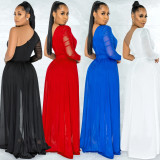 Solid Color Sexy One Shoulder Long Sleeve Jumpsuit BY-5675