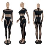 Sexy Mesh Patchwork Long Sleeve Jumpsuit CHY-1360
