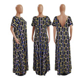 Casual Print Short Sleeve Maxi Dress GDYF-6927