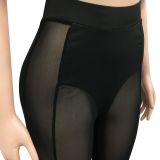 Sexy Solid Color Short Sleeve Top Mesh See-through Pants 2 Piece Sets BY-5700