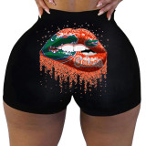 Lip Print Yoga Fitness Bodycon Shorts SHD-9818