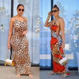 Printed Leopard Backless Long Dress FSXF-F342