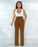 Solid High Waist Back Zipper Straight Pants MZ-2677